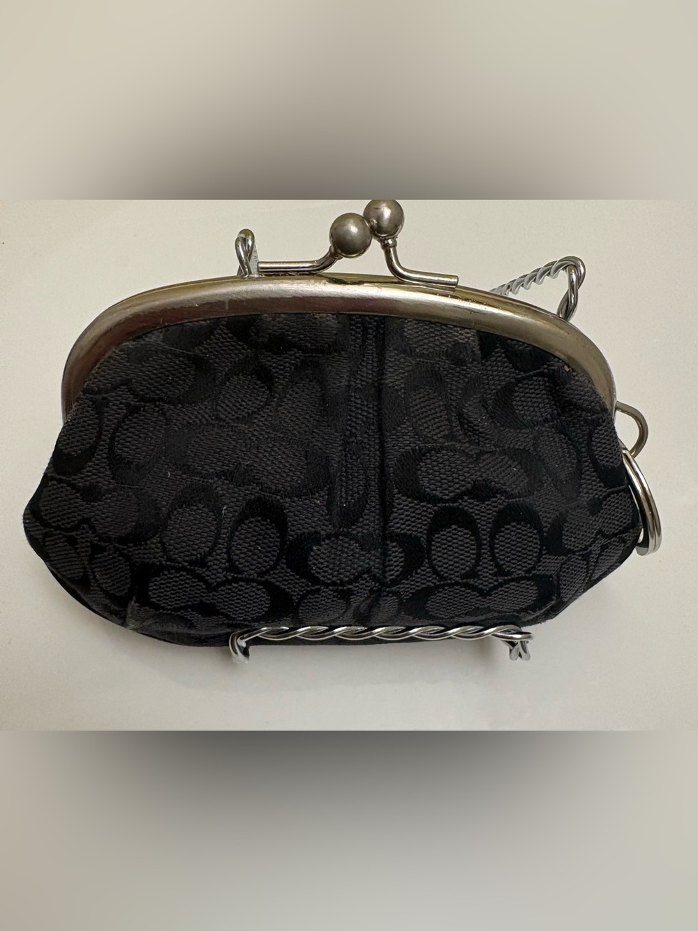 Vintage Y2K Coach Mini Signature Kiss Lock Frame Pouch Coin Purse Key Chain